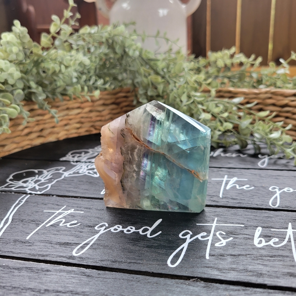 FLUORITE Tower Slab - Banding Blue, Green, Purple, Clear - CLARITY, RAINBOW INCL